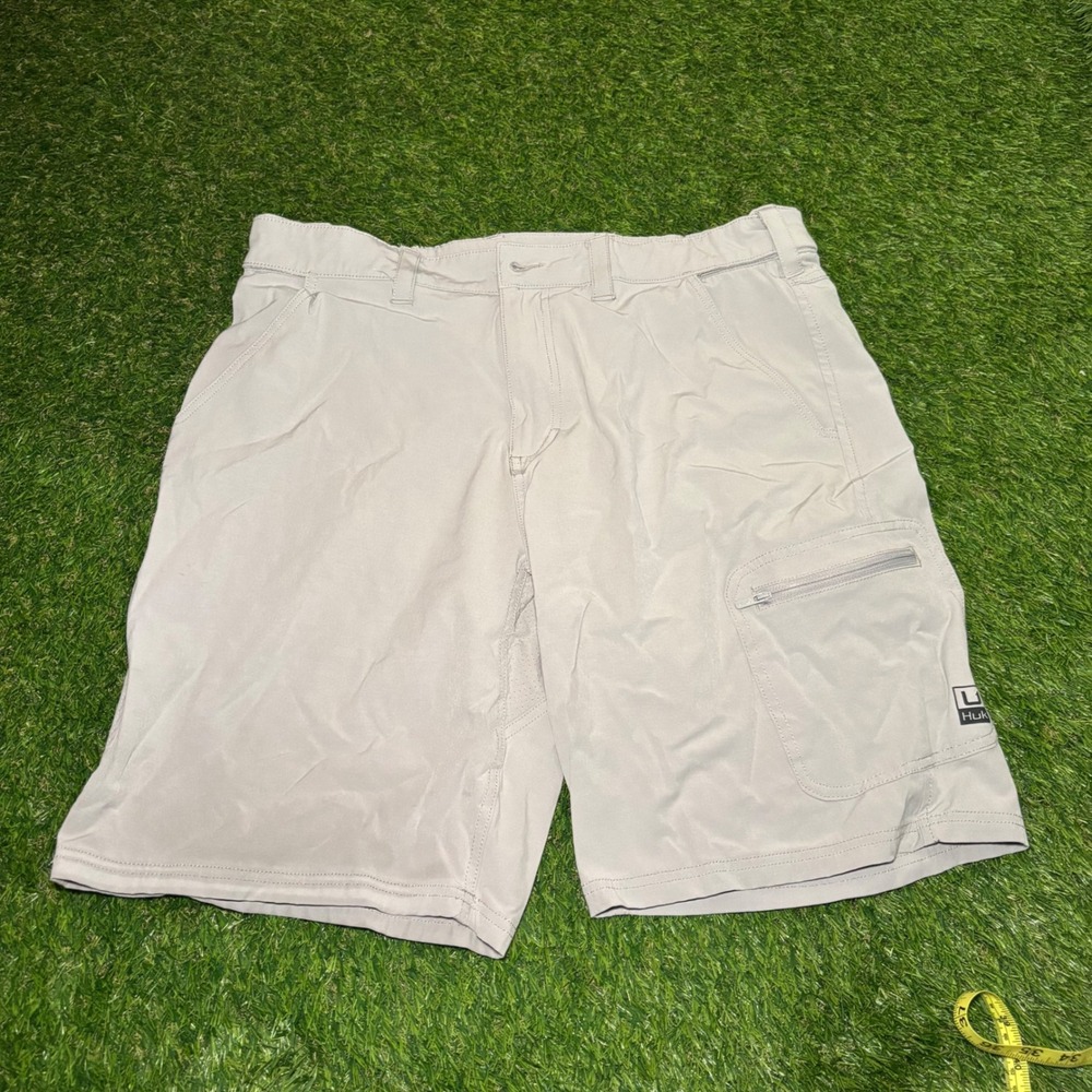 Huk Mens Next Level Fishing Shorts Gray Performance Cargo Stretch Size XL